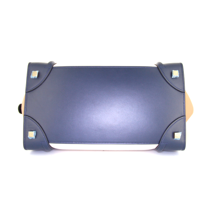 Borsa Celine Luggage modello medio in pelle color crema gold e blu - Detail D4