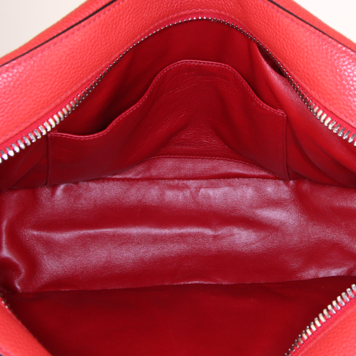 Sac à main Prada Lux Chain en cuir grainé rouge et jonc noir - Detail D2