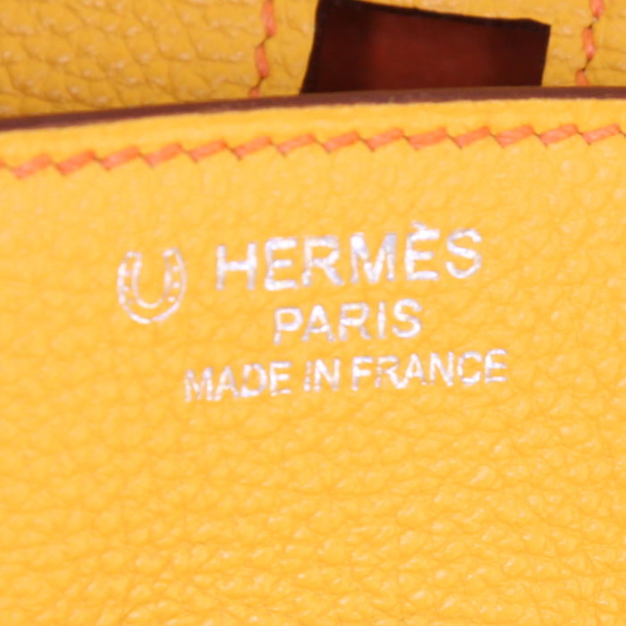 Hermes Birkin 35 cm handbag in Jaune d'Or togo leather and orange piping - Detail D3