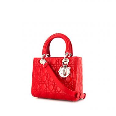 Bolso de mano Dior Lady Dior modelo mediano en cuero cannage rojo