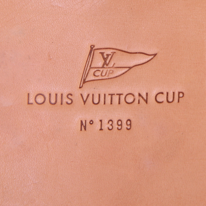Louis Vuitton America's Cup travel bag in yellow damier canvas and natural leather - Detail D4