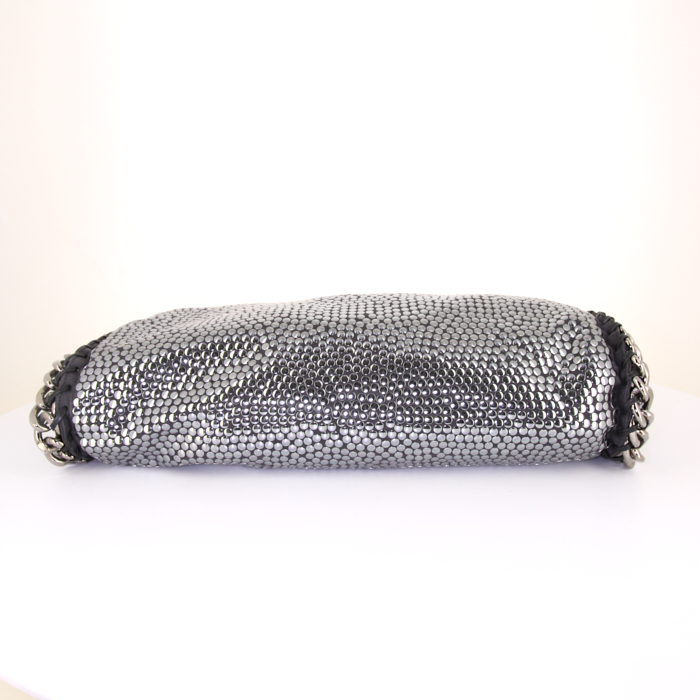 Stella McCartney Falabella handbag in black and silver canvas - Detail D4