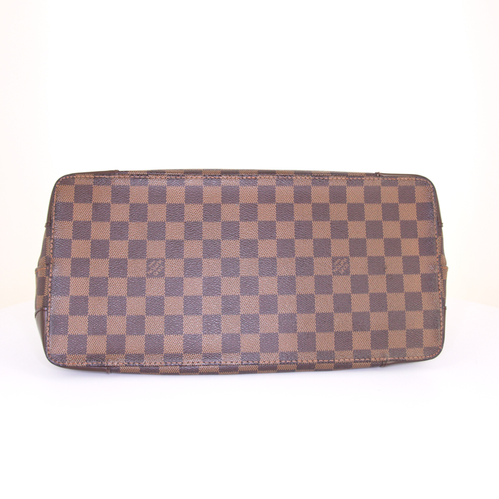 Sac à main Louis Vuitton Hampstead en toile damier ébène et cuir marron - Detail D4