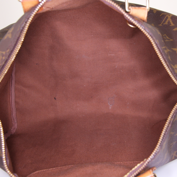 Sac à main Louis Vuitton Speedy 35 en toile monogram marron et cuir naturel - Detail D2