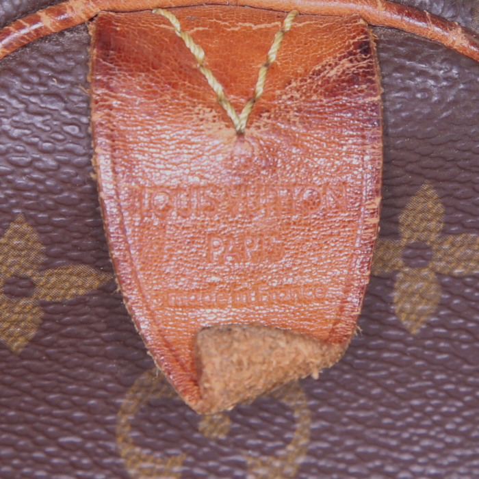 Sac à main Louis Vuitton Speedy 35 en toile monogram marron et cuir naturel - Detail D3