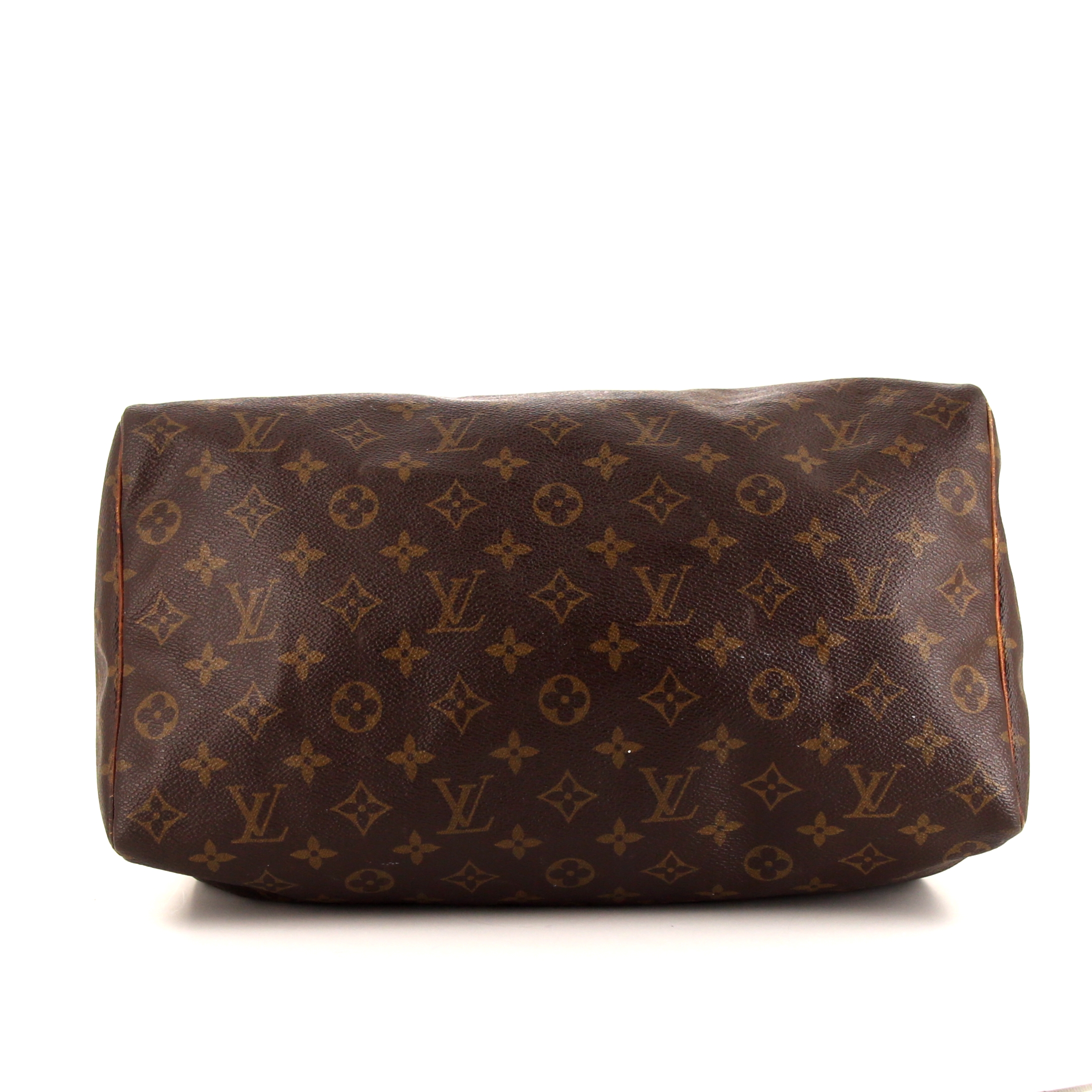 Sac à main Louis Vuitton Speedy 35 en toile monogram marron et cuir naturel - Detail D4