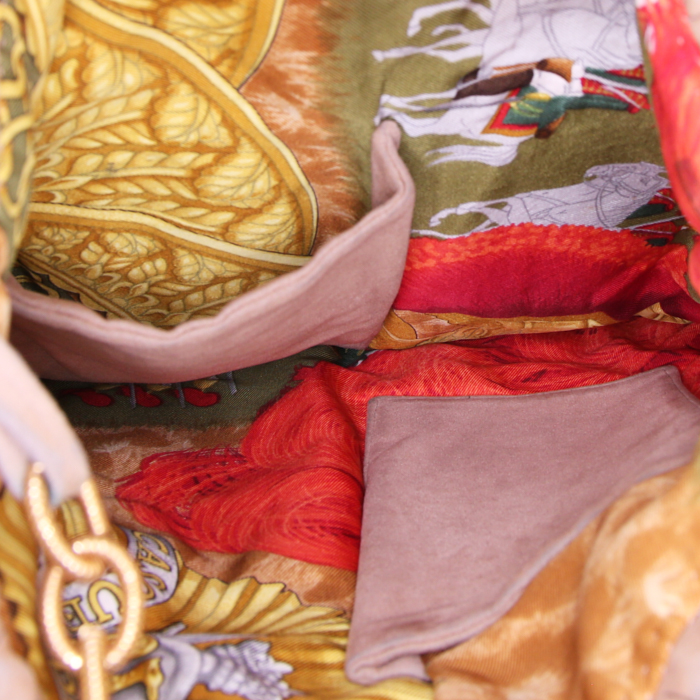 Sac cabas Hermès Petit H en tissu siglé beige et suédine marron - Detail D2