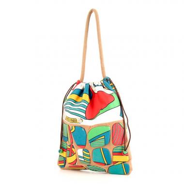 Shopping bag Hermès Petit H in tela multicolore e seta multicolore