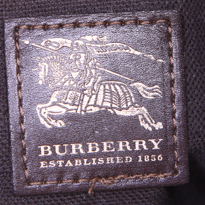 Burberry shoulder bag in beige Haymarket canvas and brown leather - Detail D3