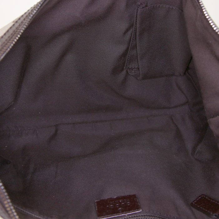 Gucci shoulder bag in logo canvas and brown leather - Detail D2