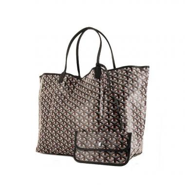 Bolso Cabás Goyard Saint-Louis Claire Voie modelo grande en tela Goyardine negra y rosa y cuero negro
