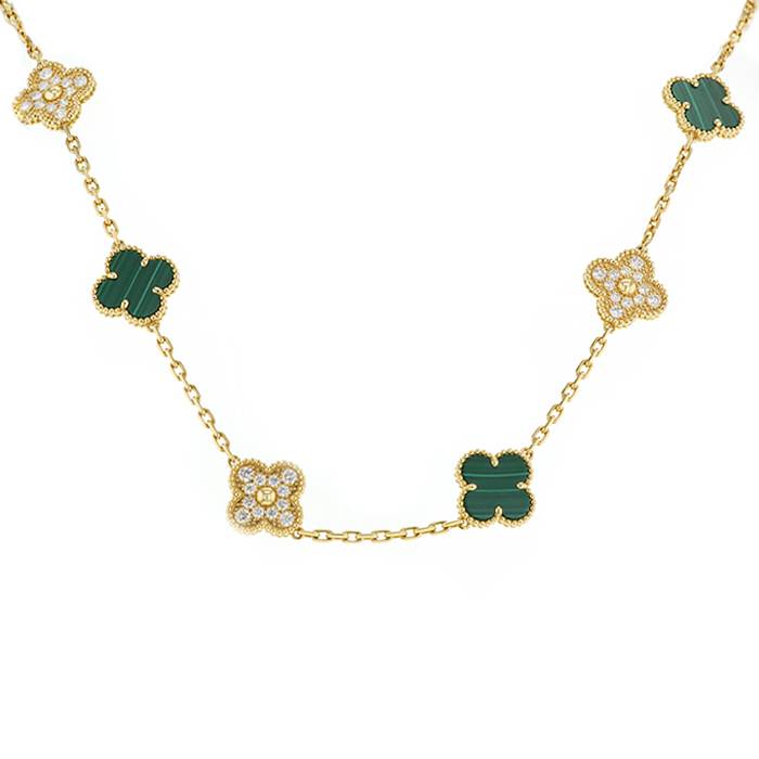 Collana Van Cleef & Arpels Alhambra Vintage in oro giallo,  malaquita e diamanti