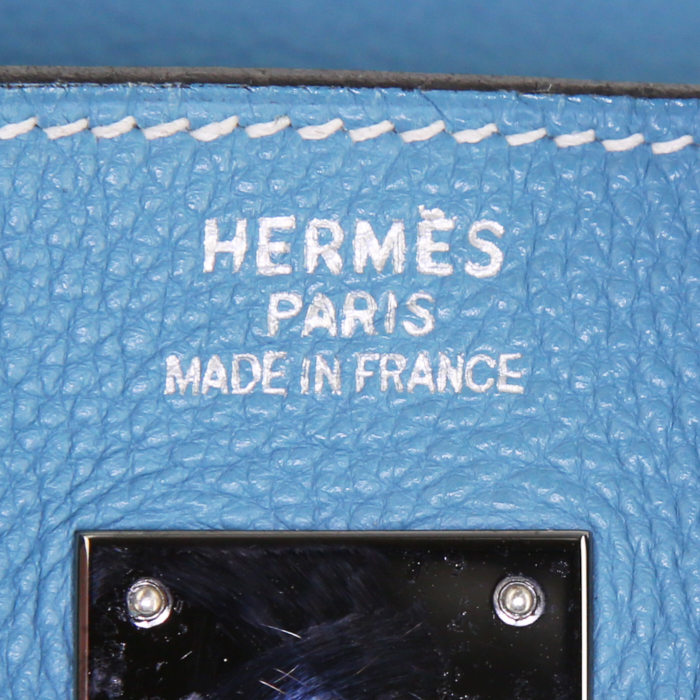 Borsa Hermes Birkin 40 cm in pelle togo blu - Detail D3