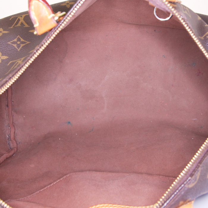 Sac à main Louis Vuitton Speedy 35 en toile monogram marron et cuir naturel - Detail D2
