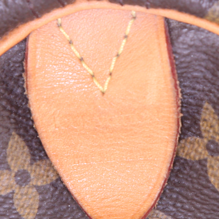 Borsa Louis Vuitton Speedy 35 in tela monogram marrone e pelle naturale - Detail D3