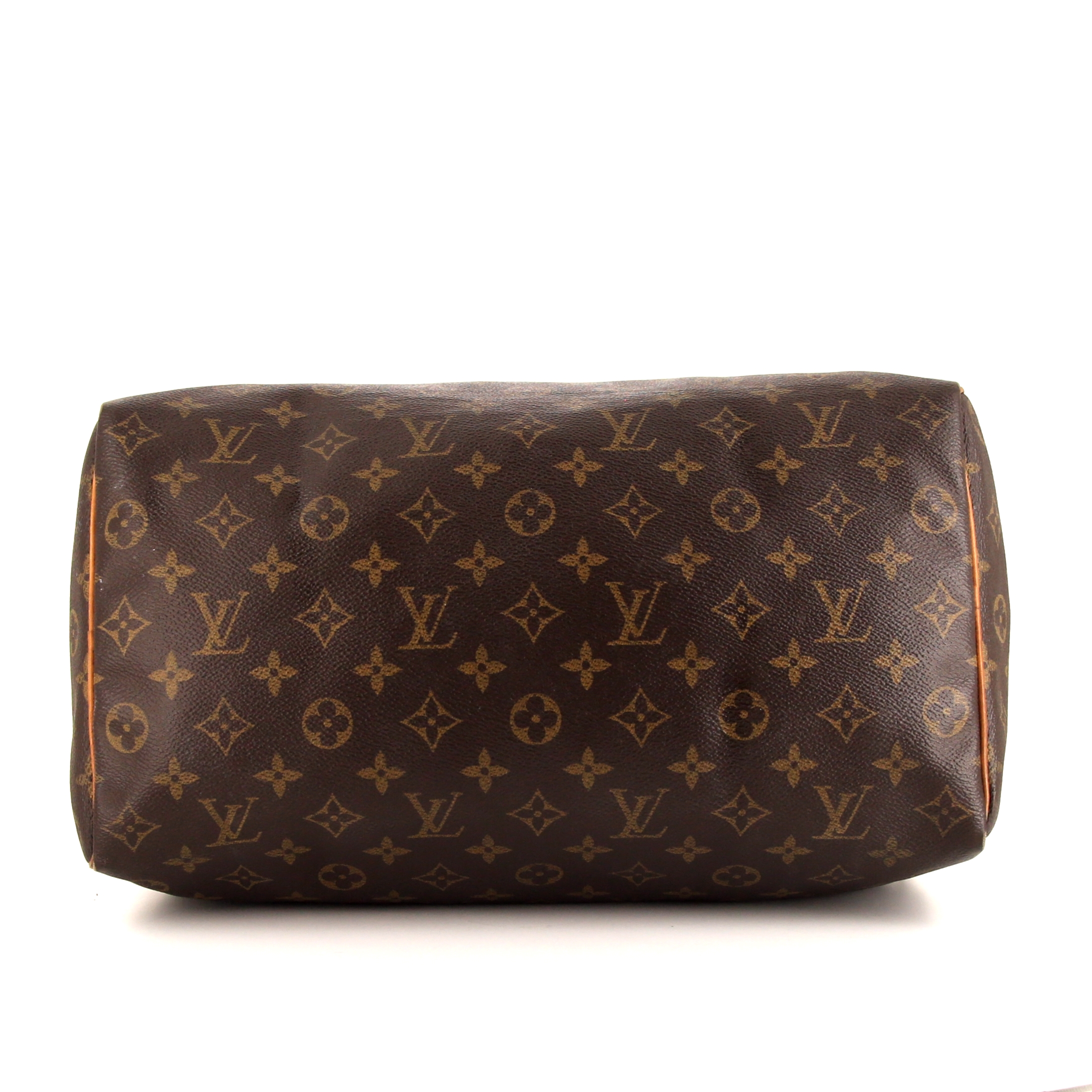 Sac à main Louis Vuitton Speedy 35 en toile monogram marron et cuir naturel - Detail D4