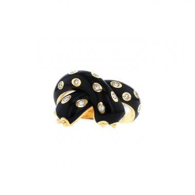 Bague Fred Ombre Féline en or jaune,  diamants et émail noir