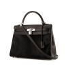 Hermes Kelly 32 cm handbag in black Swift leather and black foal - 00pp thumbnail