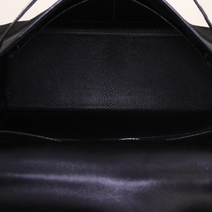 Hermes Kelly 32 cm handbag in black Swift leather and black foal - Detail D3