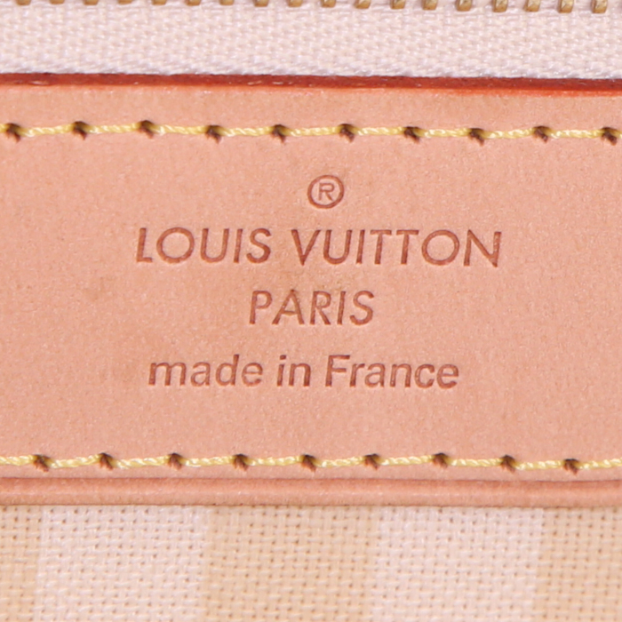 Shopping bag Louis Vuitton Neverfull taglia XL in tela monogram marrone e beige a righe e pelle naturale - Detail D3