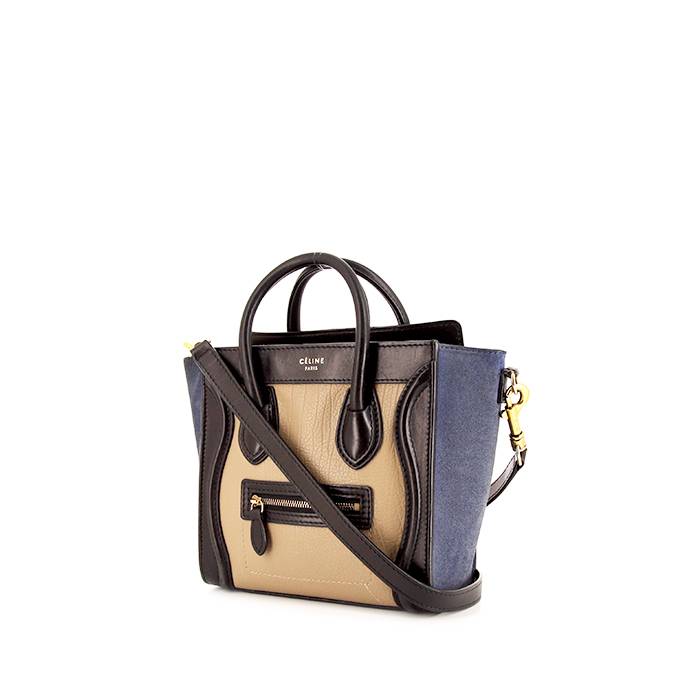 Sac Céline Seau En Daim Bleu Avec Cuir Noir - Bandoulière - Occasion - Fabriqué En Italie