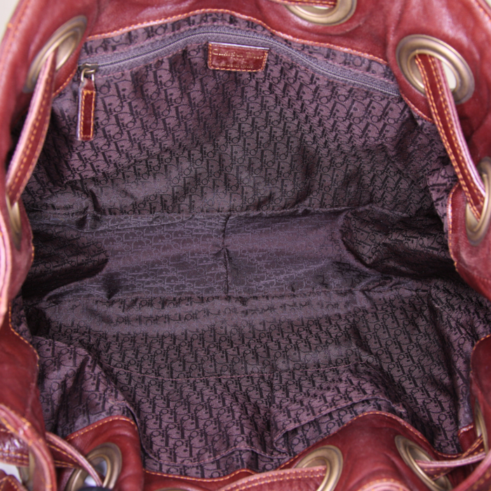 Borsa da spalla o a mano Dior Drawstring in pelle cannage marrone - Detail D2