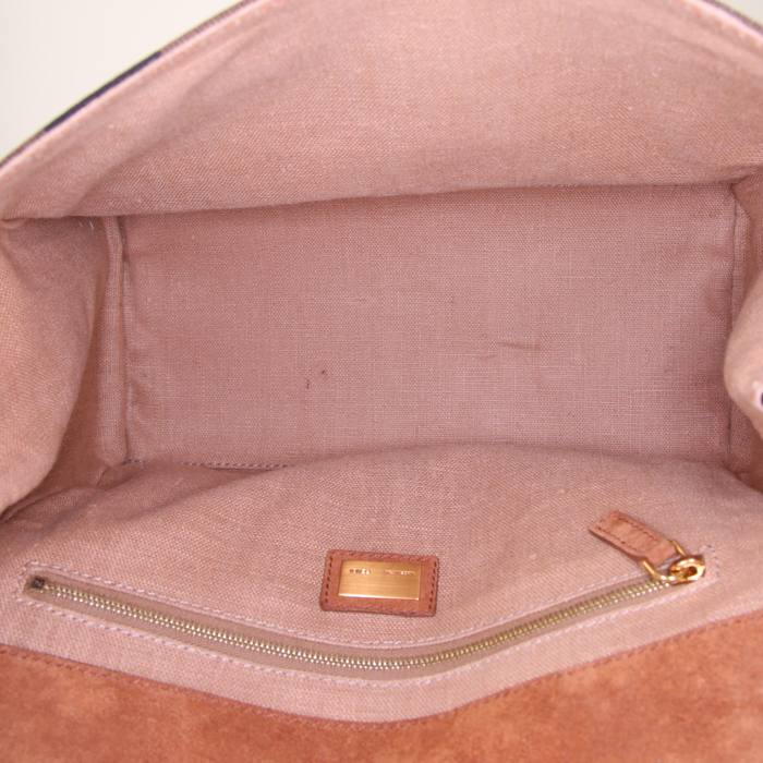 Fendi Silvana handbag in brown and orange leather and tricolor foal - Detail D3
