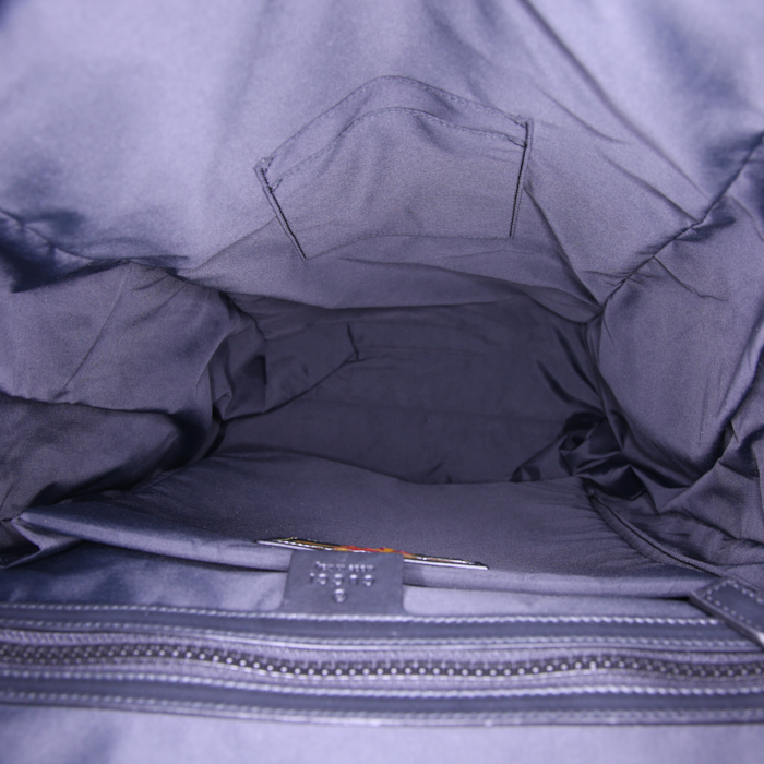 Mochila Gucci grande en cuero Monogram negro y dorado y lona negra - Detail D1