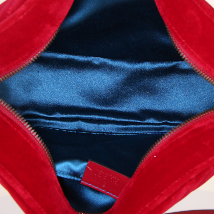 Borsa a tracolla Gucci GG Marmont Camera modello piccolo in velluto trapuntato rosso - Detail D2