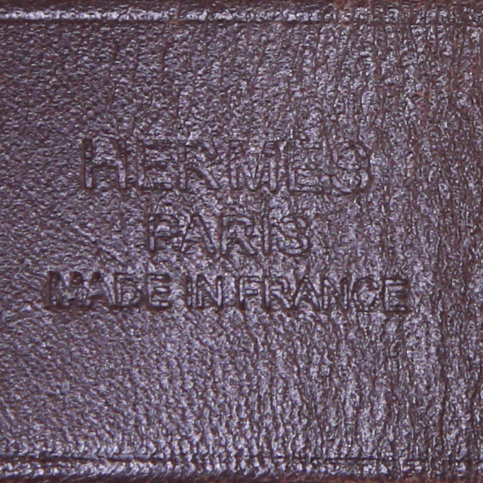 Hermès Cabag shopping bag in taupe canvas and brown Hunter cowhide - Detail D4