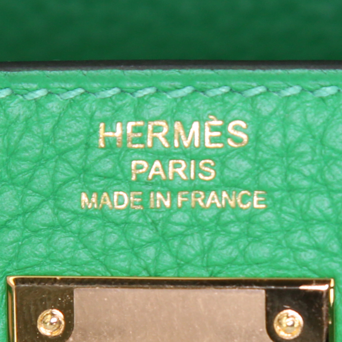 Sac à main Hermes Kelly 28 cm en cuir togo vert Bamboo - Detail D4