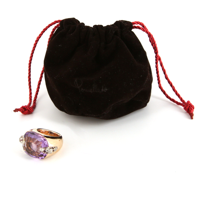 Pomellato Pin Up ring in pink gold,  diamonds and sapphires and in amethyst - Detail D2
