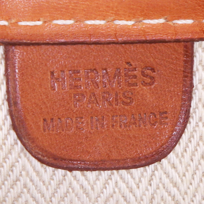 Borsa a spalla Hermes Vespa in tela ecru e pelle naturale - Detail D3