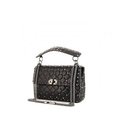 Borsa a tracolla Valentino Rockstud Lock in pelle martellata nera con decoro di borchie