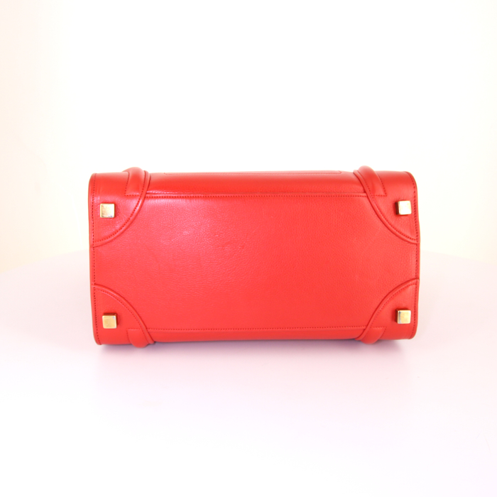 Celine Luggage handbag in red grained leather - Detail D4