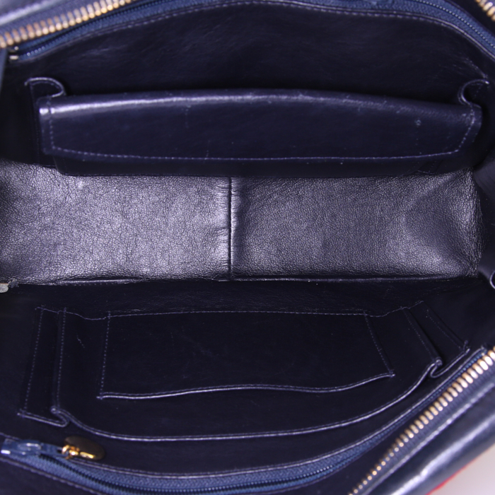 Chanel  Vintage handbag  in red canvas  and blue leather - Detail D3
