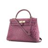 Hermes Kelly 32 cm handbag in purple Anemone ostrich leather - 00pp thumbnail