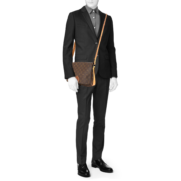 Borsa a tracolla Louis Vuitton Cartouchiére modello grande in tela monogram marrone e pelle naturale - Detail D1