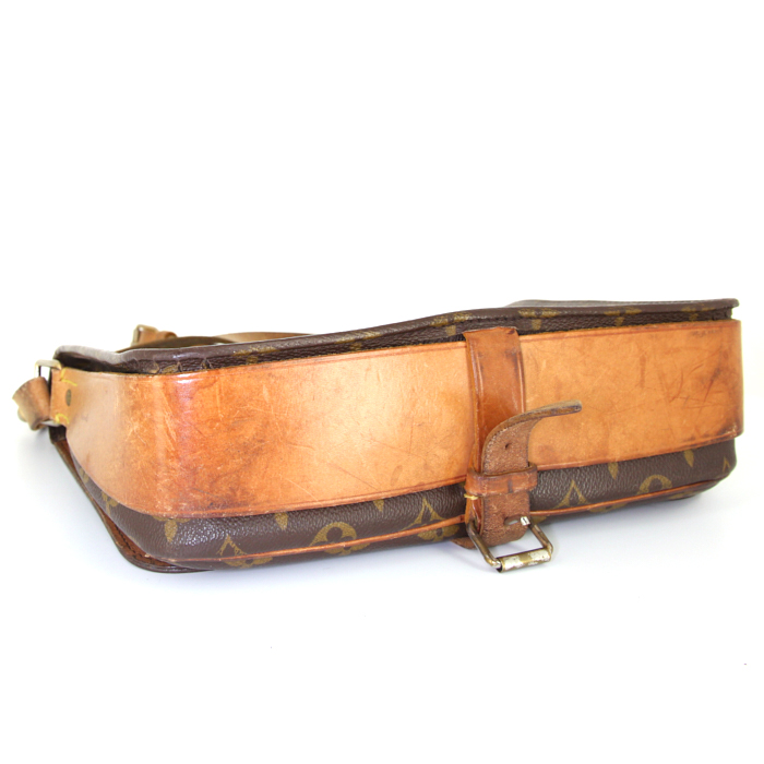 Borsa a tracolla Louis Vuitton Cartouchiére modello grande in tela monogram marrone e pelle naturale - Detail D4