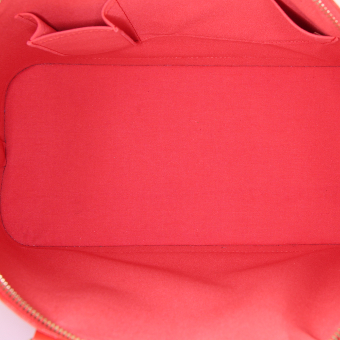 Sac à main Louis Vuitton Alma moyen modèle en cuir verni monogram orange - Detail D2