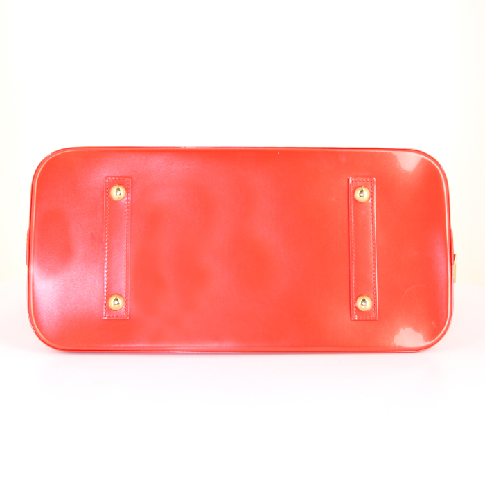 Louis Vuitton Alma medium model handbag in orange monogram patent leather - Detail D4