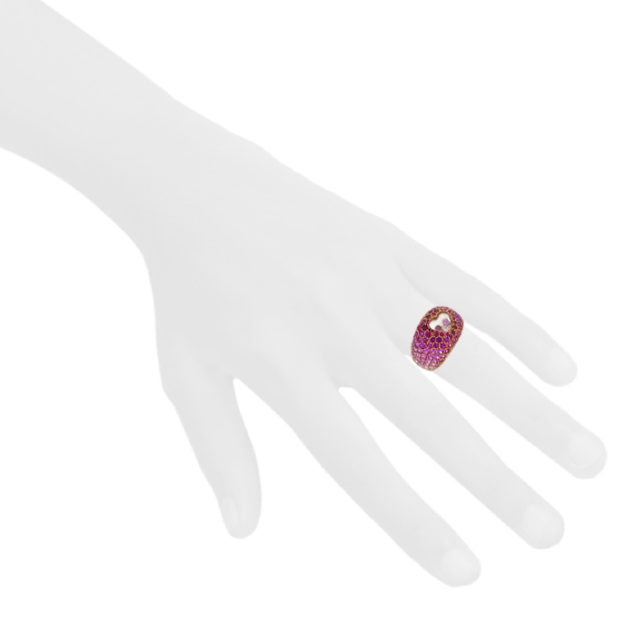 Chopard Happy Diamonds ring in pink gold,  diamonds and sapphires and in ruby - Detail D1