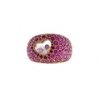 Bague Chopard Happy Diamonds en or rose,  diamants et saphirs roses et en rubis