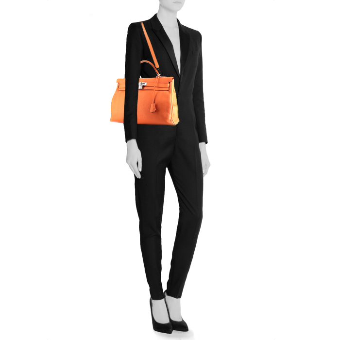 Sac à main Hermes Kelly 40 cm en cuir togo orange - Detail D2