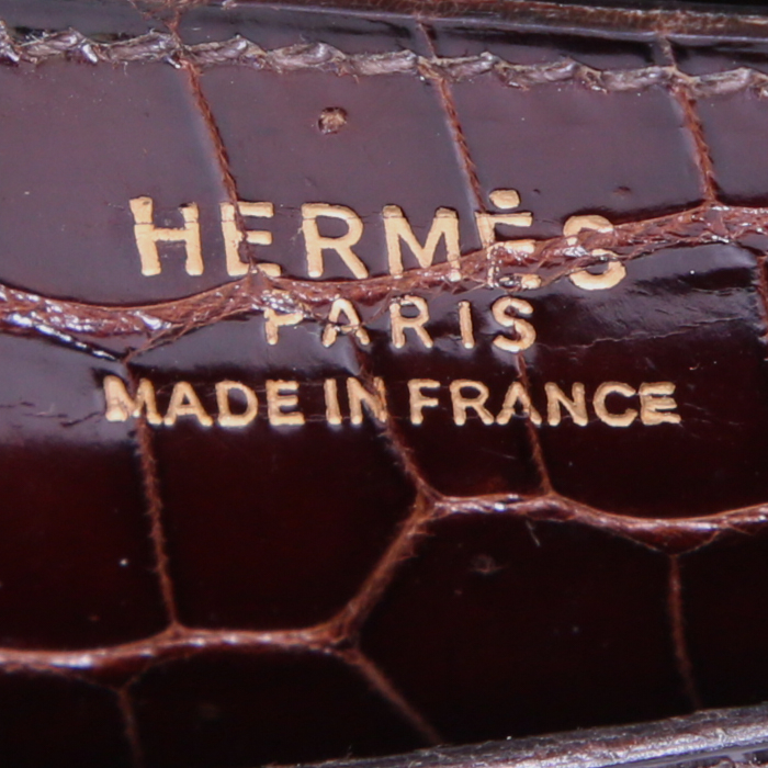 Bolsito de mano Hermès Vintage en cocodrilo marrón - Detail D3