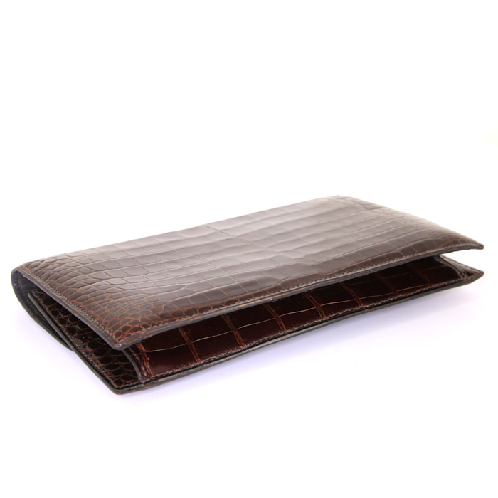 Pochette Hermès Vintage en crocodile marron - Detail D5