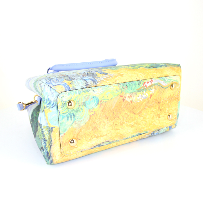 Sac à main Louis Vuitton Montaigne en cuir bleu jaune et vert - Detail D5