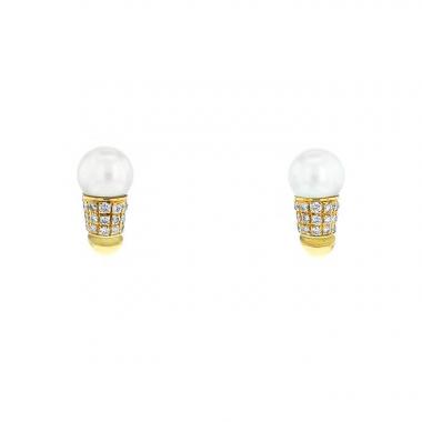 Paire de boucles d'oreilles Mauboussin Nadja en or jaune,  diamants et perles de culture blanches