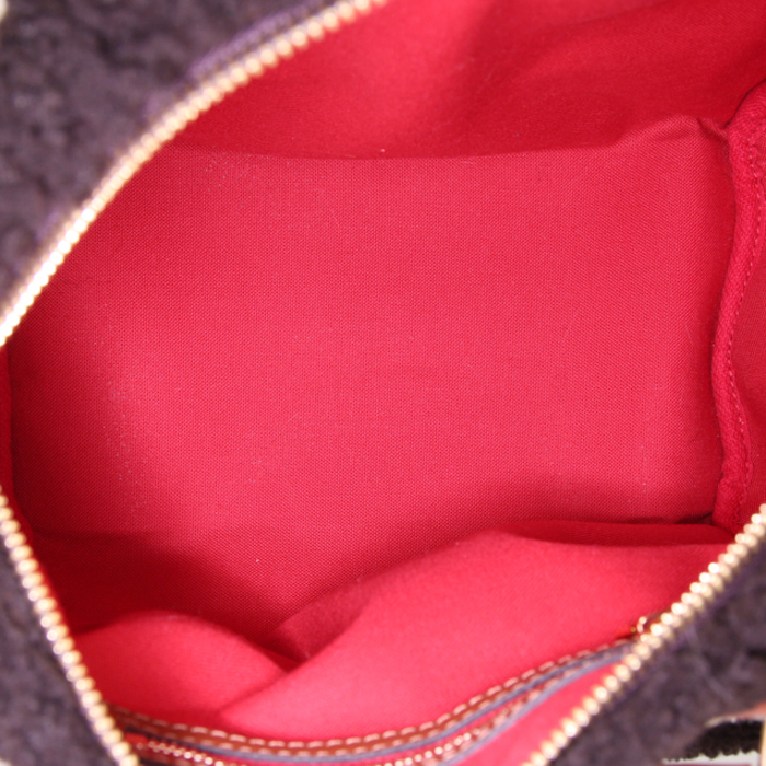 Sac bandoulière Louis Vuitton Speedy en lainage beige et marron-foncé et cuir marron - Detail D3