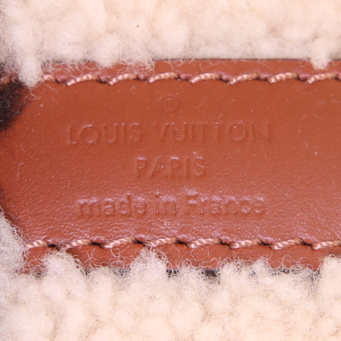 Sac bandoulière Louis Vuitton Speedy en lainage beige et marron-foncé et cuir marron - Detail D4